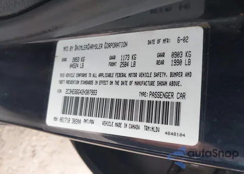 2002 Chrysler 300M z USA, uszkodzony, nr VIN 2C3HE66G42H307993